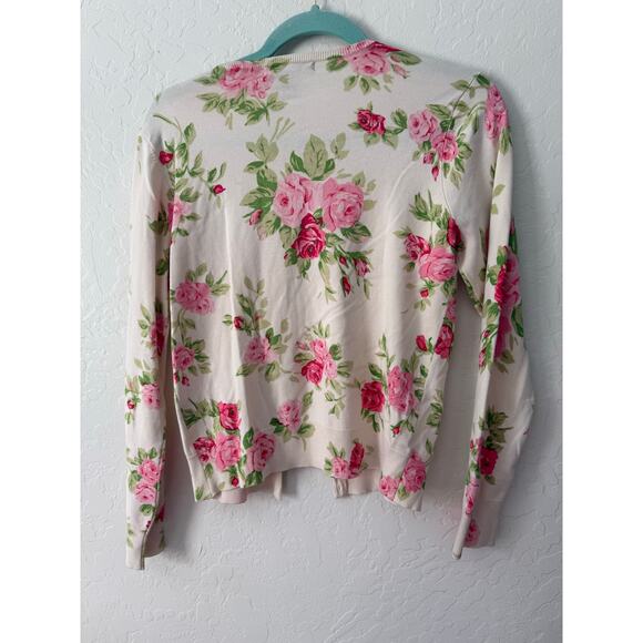 SILX by August Silk Pink Floral Rose Silk Blend Cardigan Size Medium - Picture 2 of 6